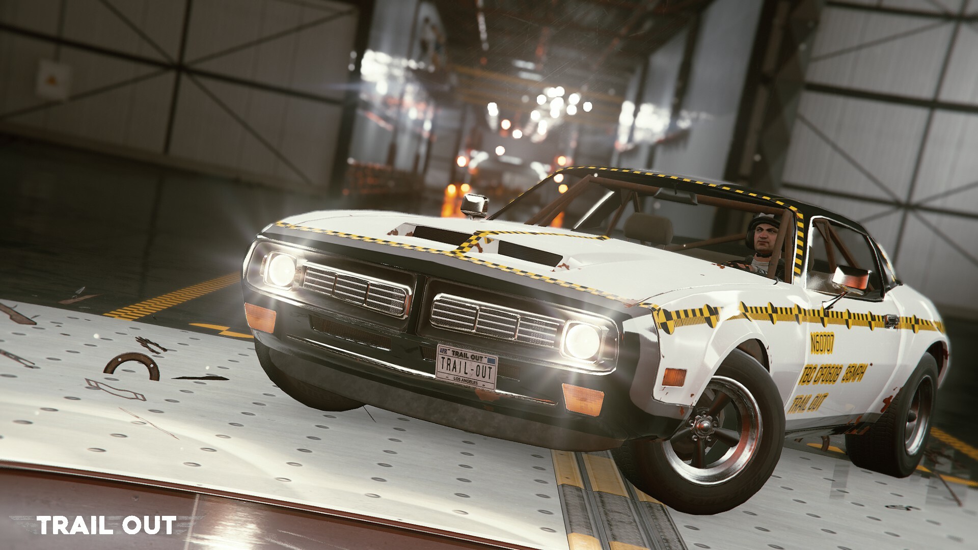 Drivers racing side by side under neon lights